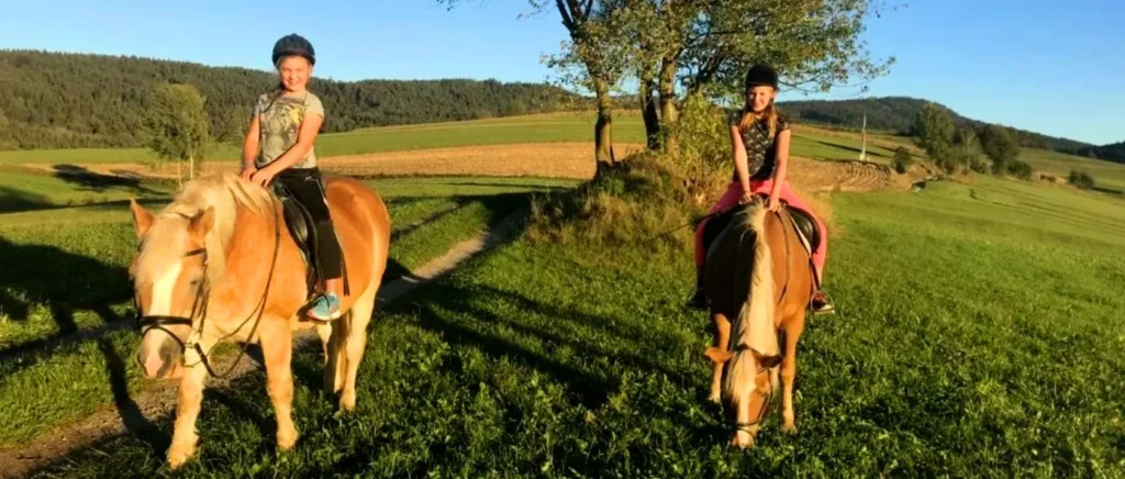 Kleinkinder Bauernhof mit Ponyreiten